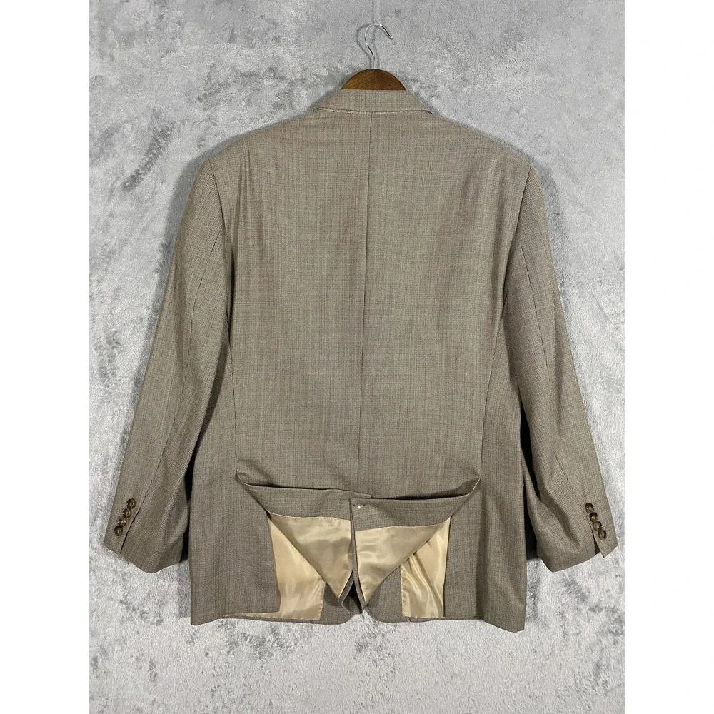 Ralph‎ Lauren Blazer Mens 42R Brown Tan Silk Wool Check Bussiness Office Classic